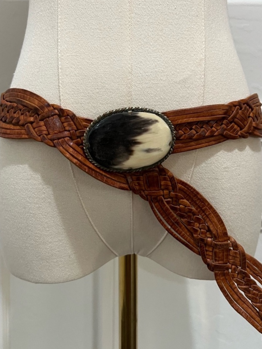 Leather Weave Belt with Distinctive Horn Oval Buckle